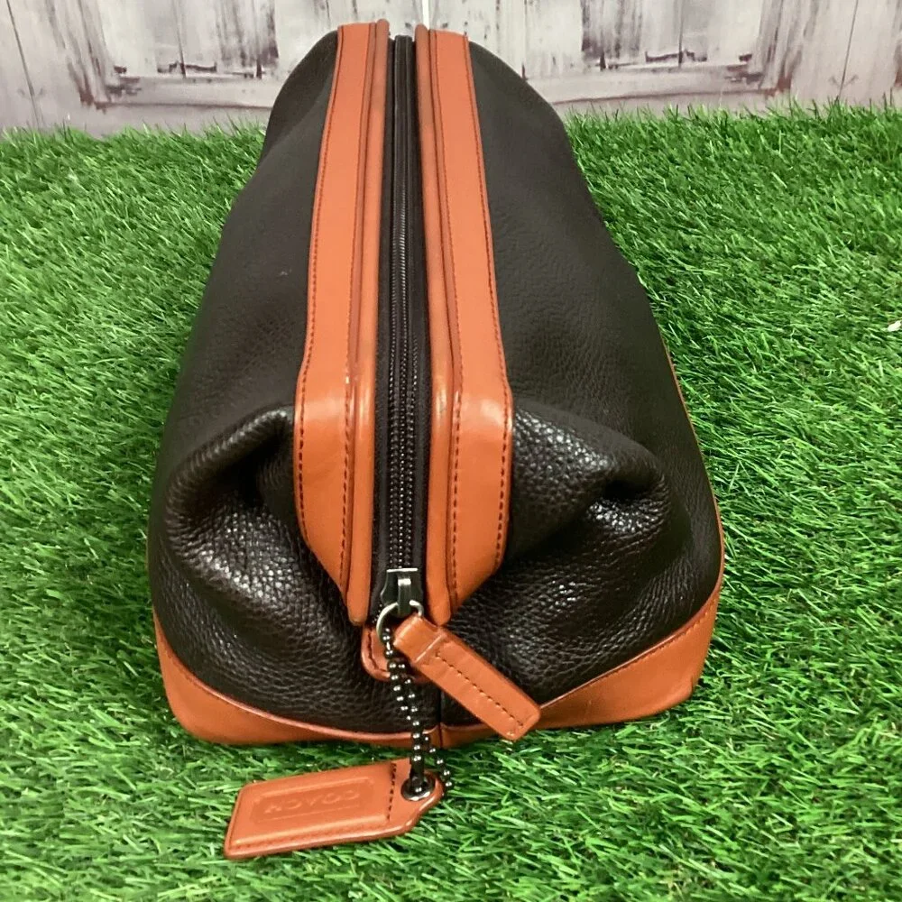 Coach Black & Dark Tan Leather Toiletry Bag Case